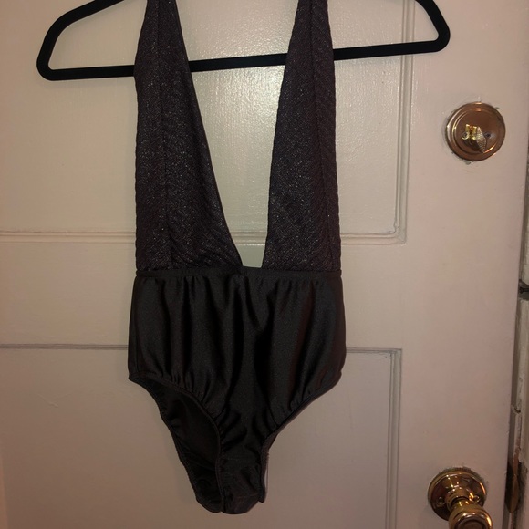 Deep V Gray Glitter Bodysuit - Picture 3 of 3